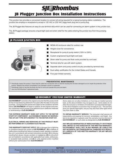 jp plugger junction box|JB Plugger Junction Box Installation Instructions.